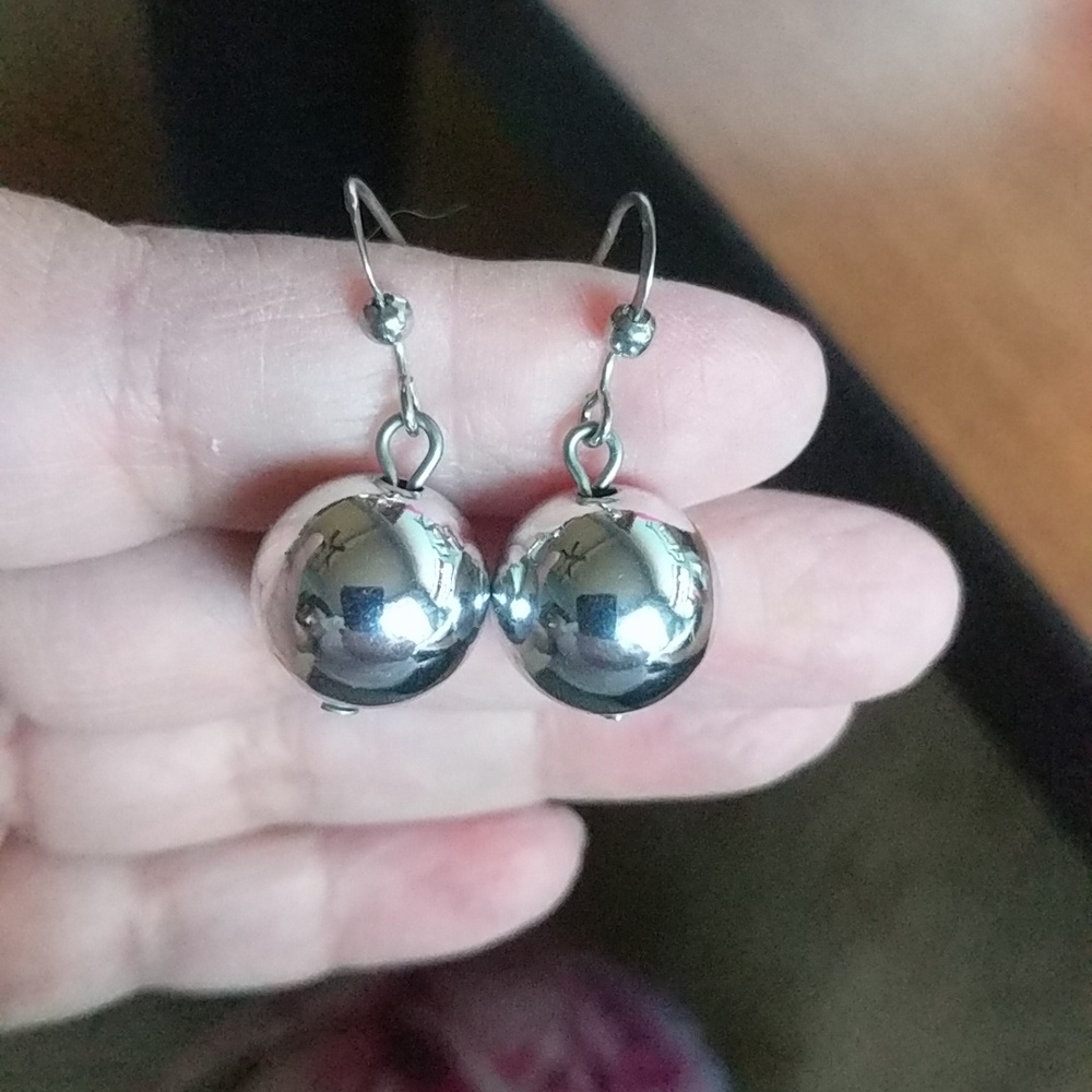 Silver Tone Ball Dangle Earrings - image 1